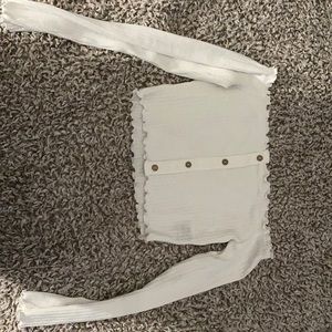 off the shoulder white button crop top